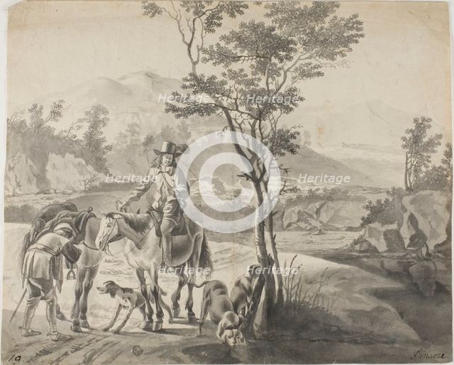 Riders and Dogs in Rocky Landscape, n.d. Creator: Unknown.