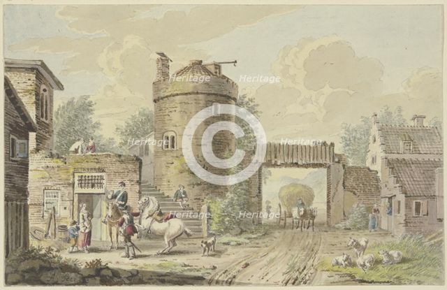 Riders halting at an old tower. Creator: Unknown.