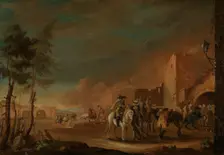Riders in burning city, 1768. Creator: VS