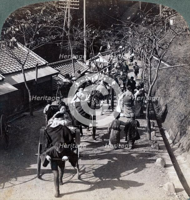 Riding to Daijingu Temple, for Shinto festival of worship of the Sun Goddess, Yokohama, Japan, 1904.Artist: Underwood & Underwood