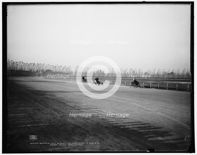 Riemer's Loco winning five-miles event in 10:51 4-5, Grosse Pointe track, Detroit, c1902. Creator: Unknown.
