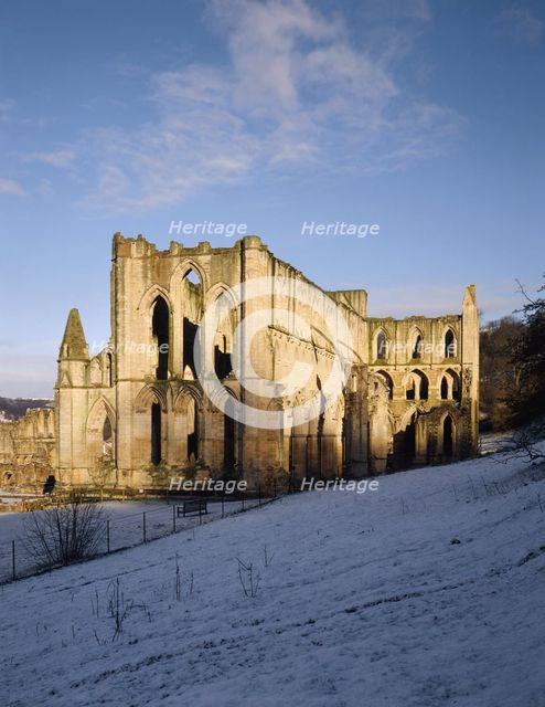 Rievaulx Abbey church from the North East with snow, North Yorkshire, 1998. Artist: Paul Highnam