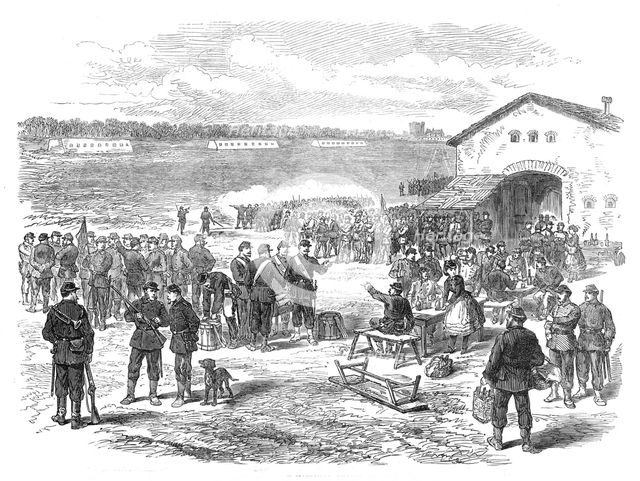 Rifle practice of the National Guards at Vincennes, Paris, (sketch by balloon post), 1871. Creator: Unknown.