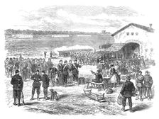 Rifle practice of the National Guards at Vincennes, Paris, (sketch by balloon post), 1871. Creator: Unknown