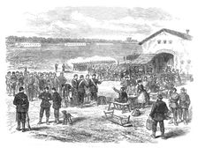 Rifle practice of the National Guards at Vincennes, Paris, (sketch by balloon post), 1871. Creator: Unknown