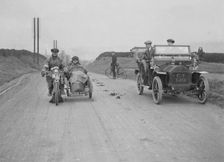 Right: Darracq Vehicle Reg. No. CT529. . Left: Unidentified motorcycle Artist: Bill Brunell