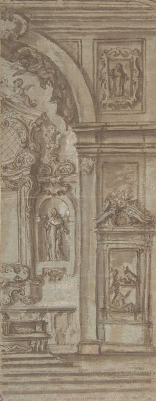 Right Half of a Wall Elevation with a Church Altar, 18th century. Creator: Anon