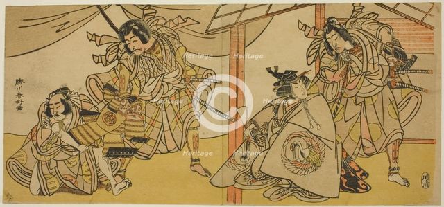 Right-Hand Page: The Actors Bando Hikosaburo III as Soga no Goro (right), and Segawa..., c. 1780. Creator: Katsukawa Shunko.