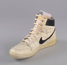 Right shoe worn and signed by George Gervin, 1972-1985. Creator: Nike