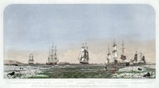 Right Whaling in Behering Straits & Arctic Ocean with its Varieties, pub. 1871 (colour lithograph)