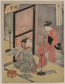 Righteousness (Two Boy Prostitutes Seated by a Candle)..., 1767. Creator: Suzuki Harunobu (Japanese, 1724-1770)