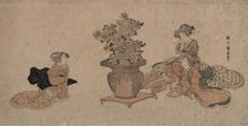 Rikka o nagameru san bijin (Three beauties admiring an arrangement of rikka...), c1810-1815. Creator: Kuninao, Utagawa (1793-1854)