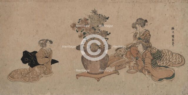 Rikka o nagameru san bijin (Three beauties admiring an arrangement of rikka...), c1810-1815. Creator: Kuninao, Utagawa (1793-1854).