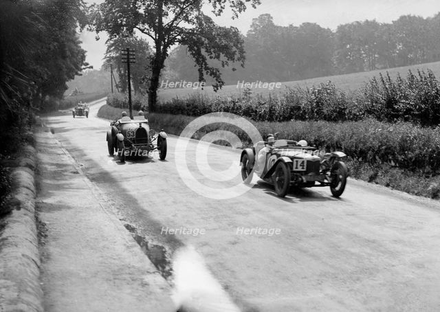 Riley 9 Brooklands of E Maclure and Bugatti Type 43 of JF Field, RAC TT, Ards Circuit, Belfast, 1929 Artist: Bill Brunell.