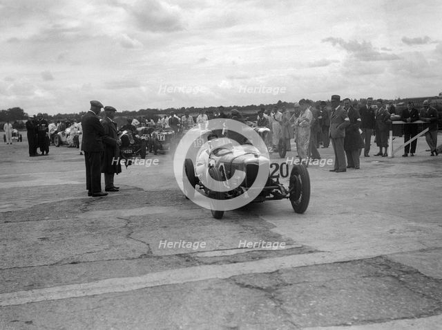 Riley 9 Brooklands at the LCC Relay GP, Brooklands, 25 July 1931. Artist: Bill Brunell.