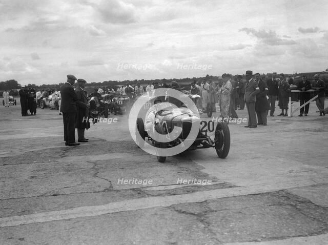 Riley 9 Brooklands at the LCC Relay GP, Brooklands, 25 July 1931. Artist: Bill Brunell.