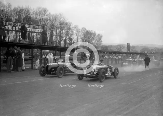 Riley and Alta racing at Donington Park, Leicestershire, c1930s. Artist: Bill Brunell.