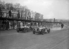 Riley and Alta racing at Donington Park, Leicestershire, c1930s. Artist: Bill Brunell
