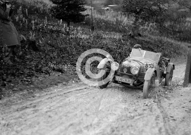 Riley Brooklands 2-seater sports of JE Lancaster taking part in the Inter-Varsity Trial, 1930. Artist: Bill Brunell.