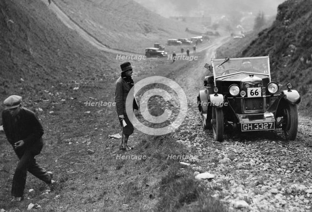Riley of CJ Johannson competing in the MCC Sporting Trial, Litton Slack, Derbyshire, 1930. Artist: Bill Brunell.