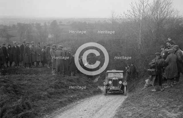 Riley of BG Marriott competing in the MCC Exeter Trial, Ibberton Hill, Dorset, 1930. Artist: Bill Brunell.