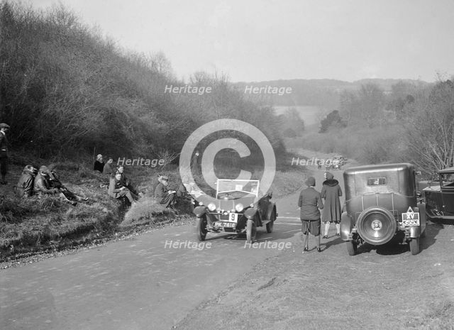 Riley open 4-seater tourer at the JCC Half-Day Trial, Ranmore Common, Dorking, Surrey, 1930. Artist: Bill Brunell.