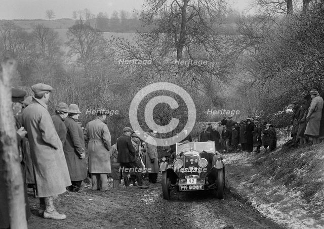 Riley open 4-seater tourer of HC Hunter, North West London Motor Club London-Gloucester Trial, 1932. Artist: Bill Brunell.