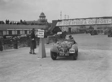 Riley Sprite of Kay Hague competing in the JCC Rally, Brooklands, Surrey, 1939. Artist: Bill Brunell
