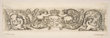 Rinceaux with Two Children Holding a Royal Crown Over the Letter "L," Plate 3 from: D..., ca. 1648. Creator: Stefano della Bella