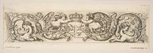 Rinceaux with Two Children Holding a Royal Crown Over the Letter "L," Plate 3 from: D..., ca. 1648. Creator: Stefano della Bella