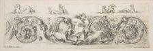 Rinceaux with Child Frightened by Dogs, Plate 8 from: Decorative friezes and foliage .., ca. 1648. Creator: Stefano della Bella