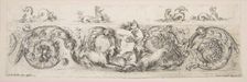 Rinceaux with Child Frightened by Dogs, Plate 8 from: Decorative friezes and foliage .., ca. 1648. Creator: Stefano della Bella
