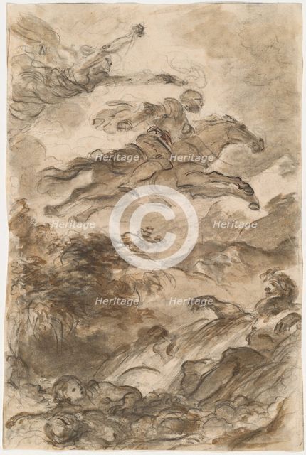Rinaldo, Astride Baiardo, Flies Off in Pursuit of Angelica, c. 1795. Creator: Jean-Honore Fragonard.