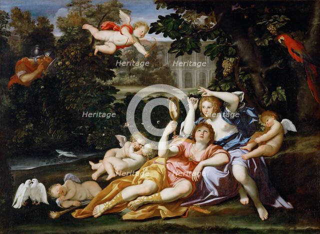 Rinaldo presents Armida with a mirror. Artist: Domenichino (1581-1641)
