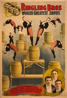 Ringling Bros, world's greatest shows Raschetta brothers, marvelous somersaulting vaulters, c. 1900. Artist: Courier Company Lith