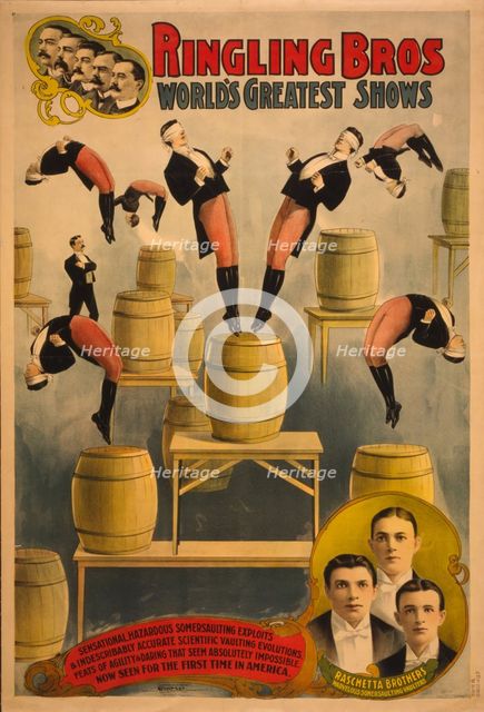 Ringling Bros, world's greatest shows Raschetta brothers, marvelous somersaulting vaulters, c. 1900. Artist: Courier Company Lith.  