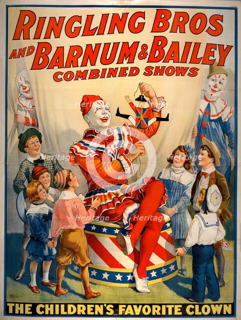 Ringling Bros and Barnum & Bailey combined shows circus poster, c1920. Creator: Strobridge Lithographing Company.