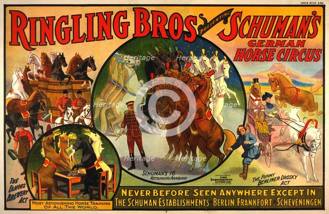 Ringling Bros presenting Schuman's German horse circus poster, c1909. Creator: Unknown.