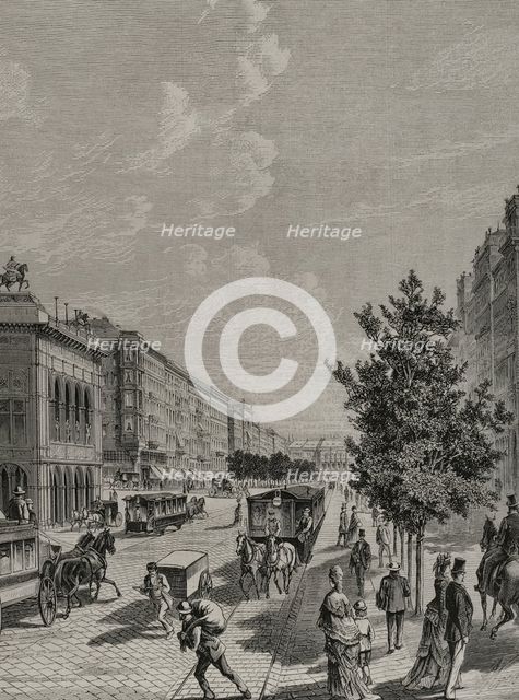 Ringstrasse and exterior of the State Opera, Vienna, 1878.  Creator: August Stefan Kronstein.