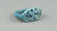 Ring: Figure of Bes playing frame drum, sa (protection) before him, Egypt, New Kingdom, Dynasty 18.. Creator: Unknown