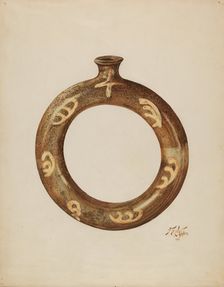 Ring-shaped Pottery Bottle, c. 1940. Creators: Arthur Stewart, Claude Marshall