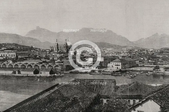 Rio de Janeiro, Brazil: panoramic view from the roadstead, 1898.  Creator: Bernardo Rico.
