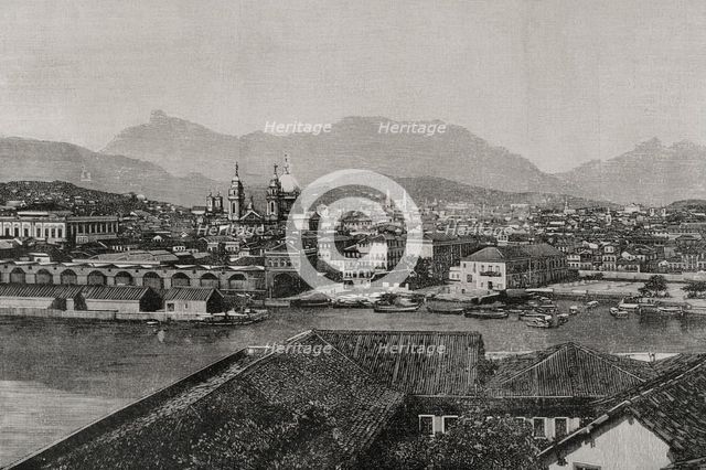 Rio de Janeiro, Brazil: panoramic view from the roadstead, 1898.  Creator: Bernardo Rico.