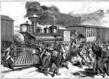 Riot by railroad workers at Martinsburg on the Baltimore-Ohio Railroad, USA, 1877 Creator: Unknown