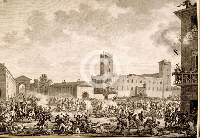 Riot of Pavia on 05/27/1796, engraving.