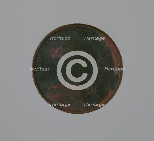 Riot penny charred during the 1921 Tulsa Race Massacre, 1915. Creator: United States Mint.