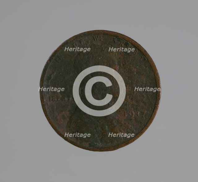Riot penny charred during the 1921 Tulsa Race Massacre, 1917. Creator: United States Mint.