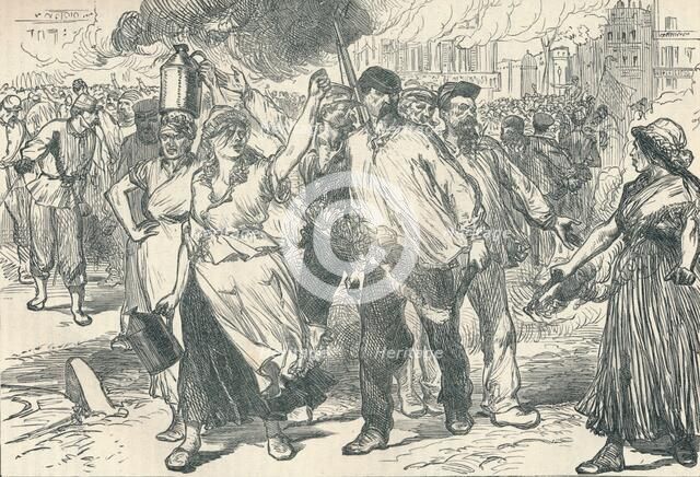 Rioters and petroleuses firing public buildings in Paris during the Paris Commune, 1871 (1906). Artist: Unknown.