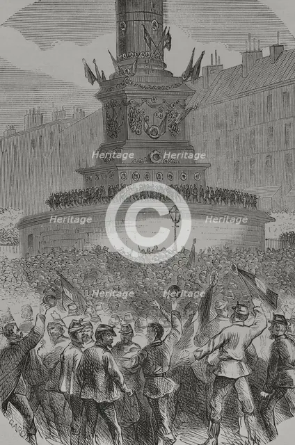 Riots in the Place de la Bastille, Paris Commune, France, 1871.  Creator: Unknown.