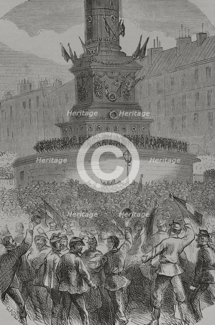 Riots in the Place de la Bastille, Paris Commune, France, 1871.  Creator: Unknown.